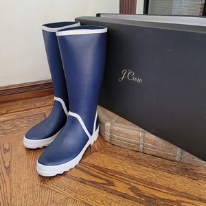 New! J Crew az 10 Tall Knee-high Lug-sole Rainboots in Navy BA185